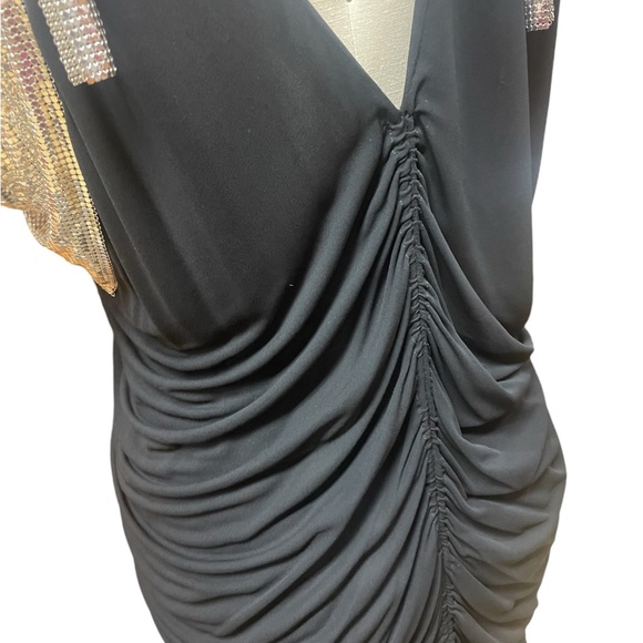 Vintage Ferrara Black Body Con Dress with Silver Mesh Details Small/Medium - Picture 3 of 7